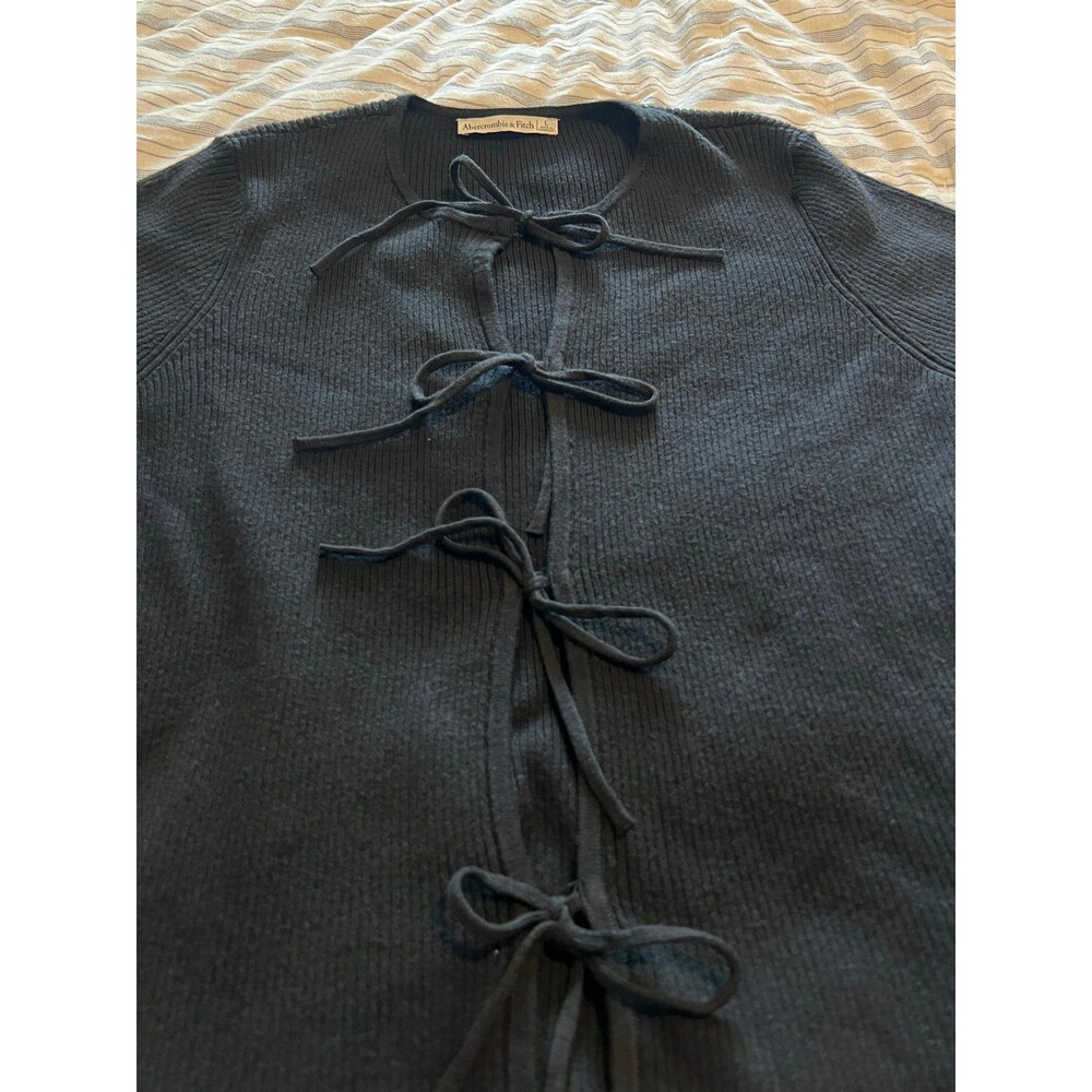 Abercrombie & Fitch Short Sleeve Tie-Front Black Cardigan Women’s Size Large - Picture 7 of 12